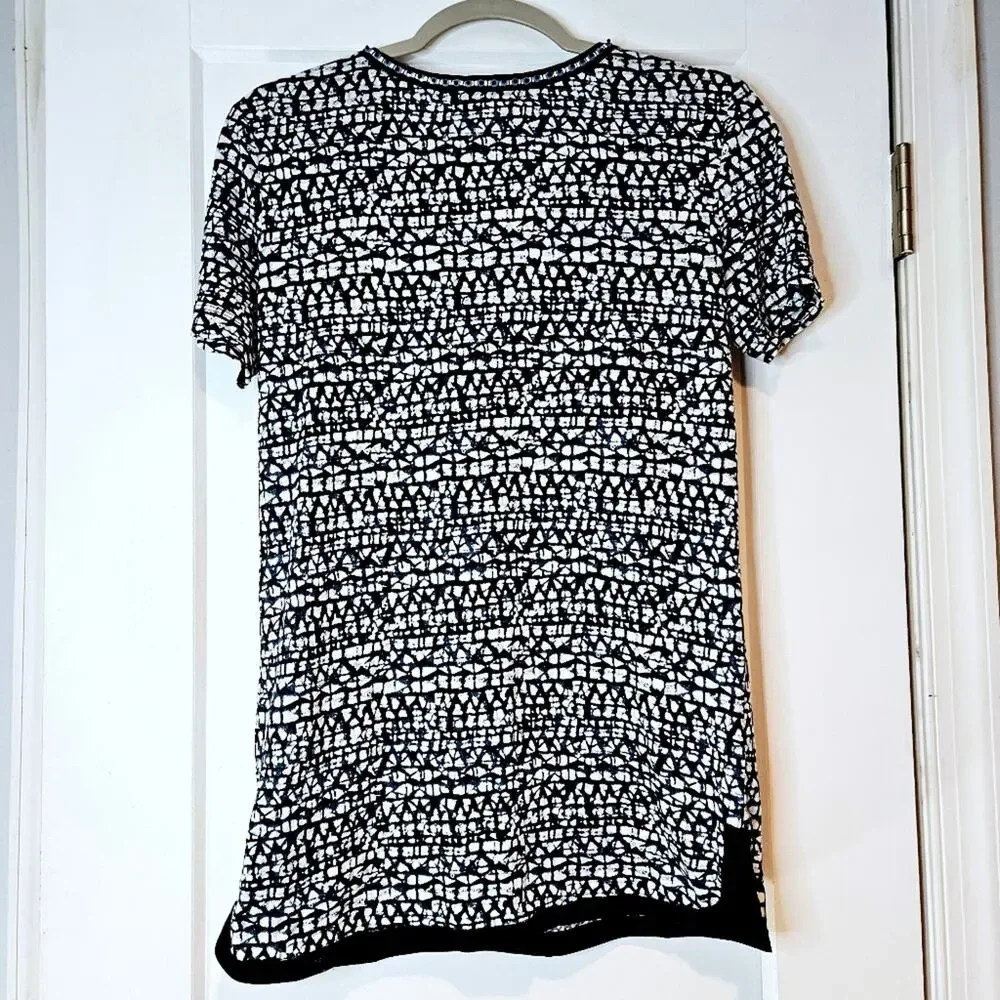 Tory Burch Navy White Printed Linen Tunic Top Split Neck XS Designer